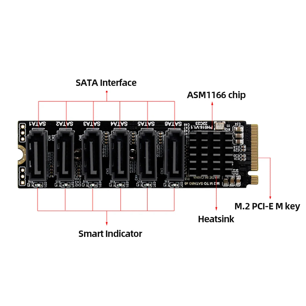 2/1PC M.2 NVME PCI-E PCIE X4 X8 X16 To 6 Port 3.0 SATA Adapter 6GB/S